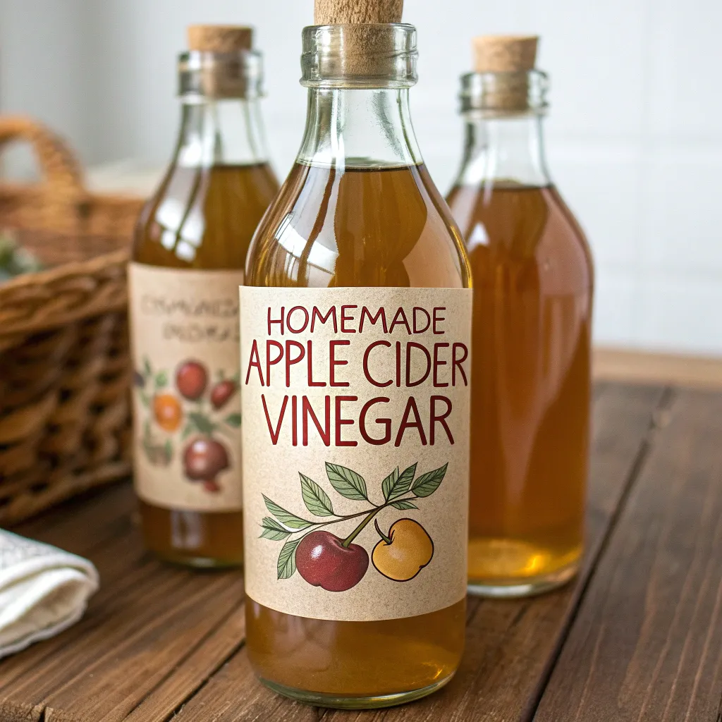 Bottles of homemade apple cider vinegar